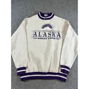 Vintage 90s Alaska The Great Land Crewneck Sweatshirt Mens Large Gray Purple